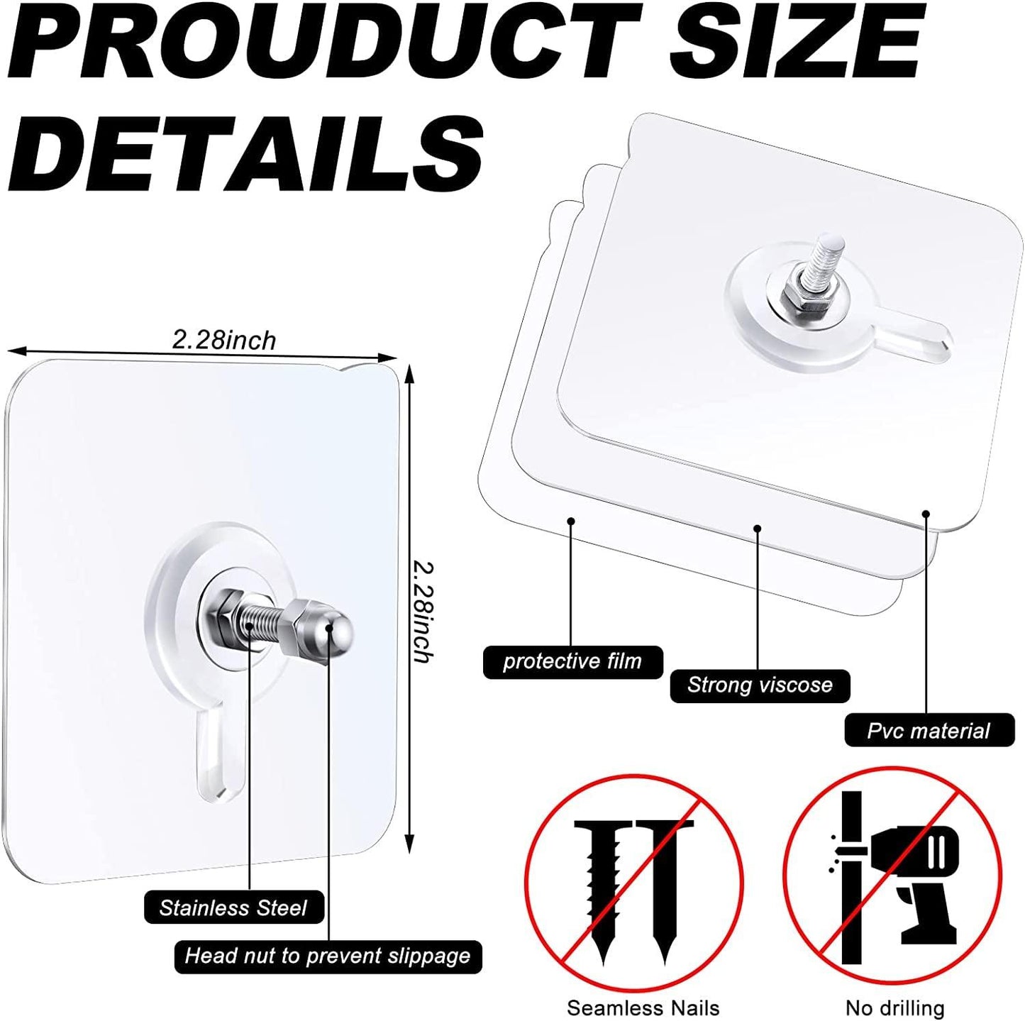 Adhesive Wall Screws Hanging Nails, No-Drilling | Waterproof | Screw Free Stickers for Hanging (10 Pcs)